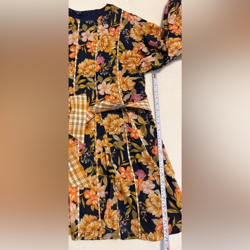 NEW Fate Floral Daydream Mini Dress Balloon Sleeves Contrasting Plaid Belt - Picture 11 of 12